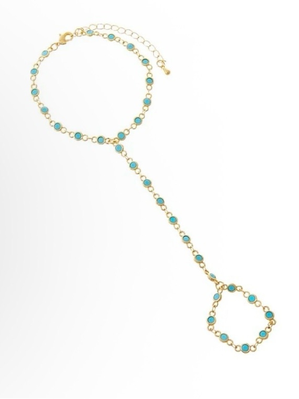 Adina Eden Gold and Turquoise Hand Chain Bracelet